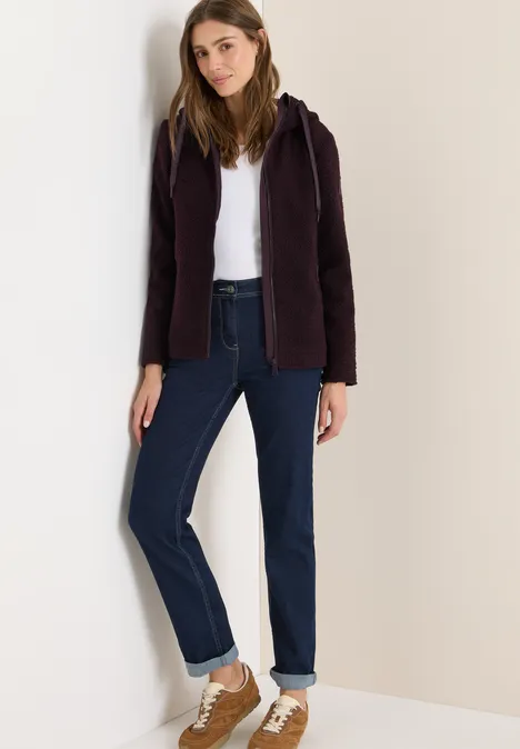 Kurze Wolloptik-Jacke dark plum