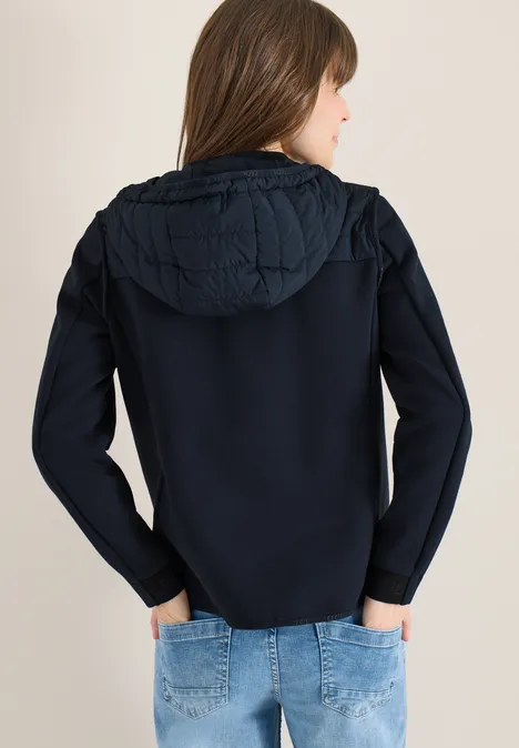 Jas met structuurmix en capuchon blue navy Jas met structuurmix en capuchon blue navy
