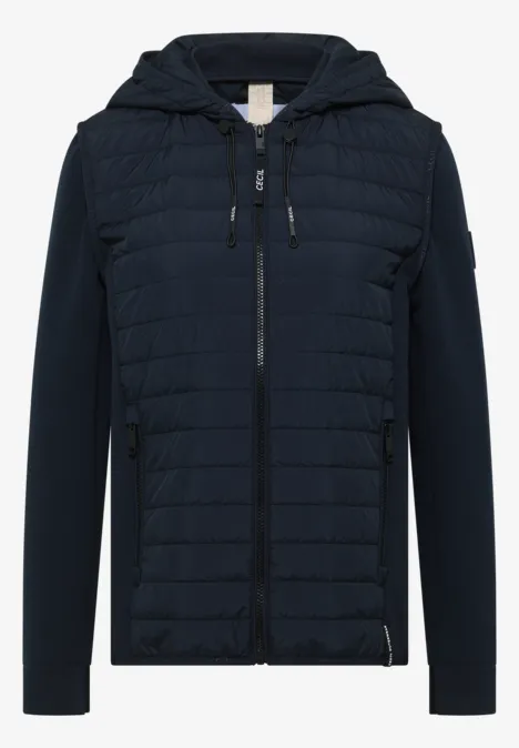 Jas met structuurmix en capuchon blue navy Jas met structuurmix en capuchon blue navy