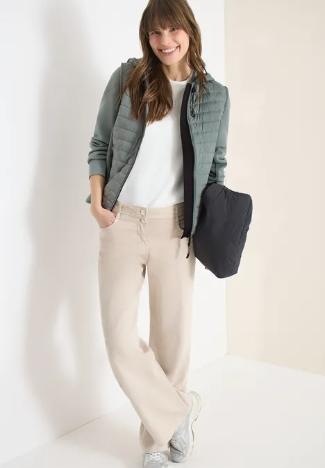 Jas met structuurmix en capuchon kelp green Jas met structuurmix en capuchon kelp green