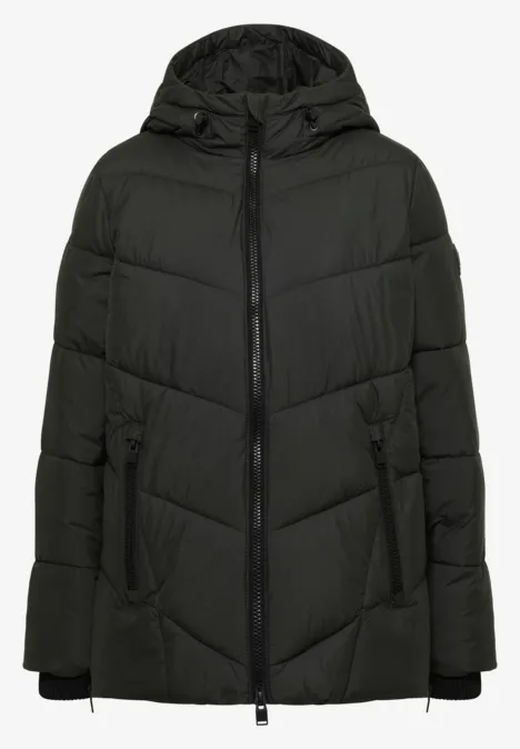 Puffer-Jacke in Midi-Länge mit Kapuze olive night Dunkle, gesteppte Winterjacke mit Kapuze und Reißverschluss.