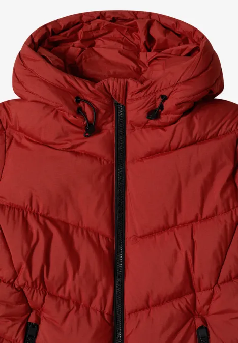 Puffer-Jacke in Midi-Länge mit Kapuze light russet red Rote, gesteppte Daunenjacke mit Kapuze, Reißverschluss und Taschen
