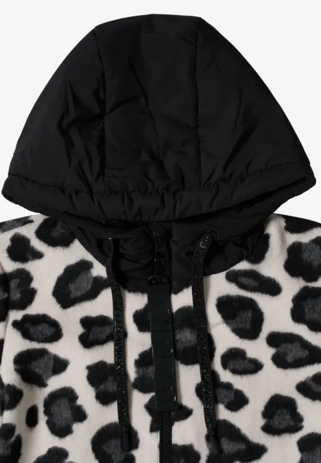 Jacke mit Wollanteil und Leo-Muster Black Schwarze Kapuzenjacke mit weißem Grund und schwarzem Leopardenmuster