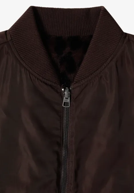 Braune Bomberjacke mit Reißverschluss und Strickkragen