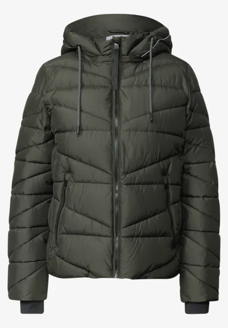 Steppjacke mit Kapuze und Zipper olive night Dunkelgrüne, gesteppt Winterjacke mit Kapuze und Reißverschluss, seitlichen Taschen und schmalen Bündchen