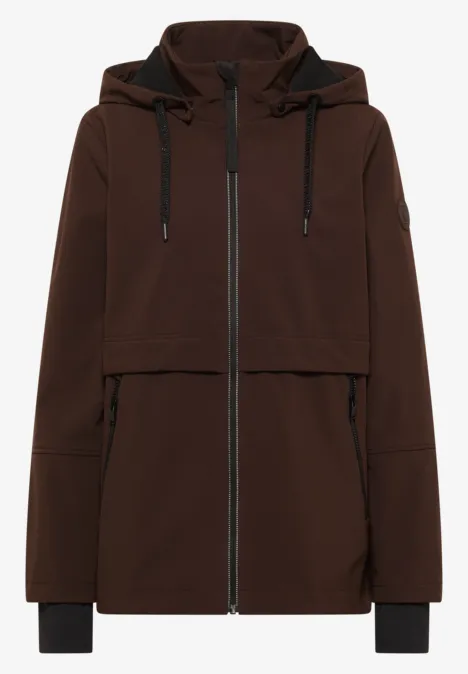 Braune, zip-up Softshelljacke mit Kapuze, seitlichen Taschen und elastischen Bündchen