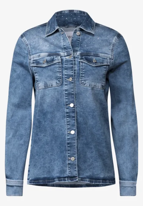 Glinsterende denim overshirt light blue used wash