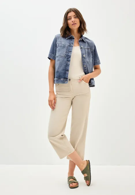 Denim Overshirt mit Streifen mid blue used wash