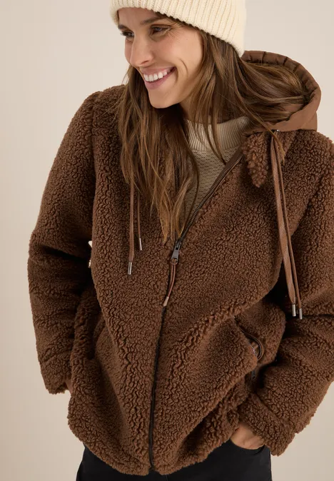 Teddy-Overshirt mit Kapuze mocha caramel