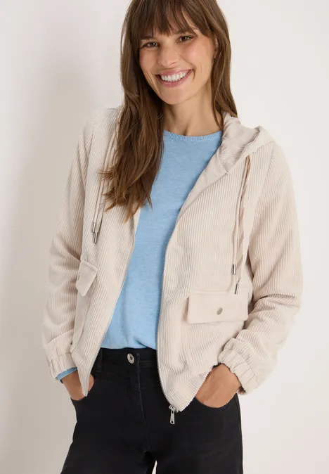 Cordjacke mit Kapuze oat milk beige
