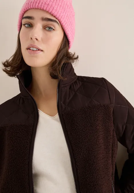 Teddy-Jacke mit Steppdetails tartufo brown