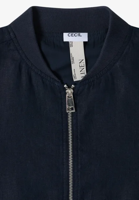 Blouson aus Leinen mit Zipper universal blue Dunkelblaue Bomberjacke mit Reißverschluss und CECIL-Label am Kragen