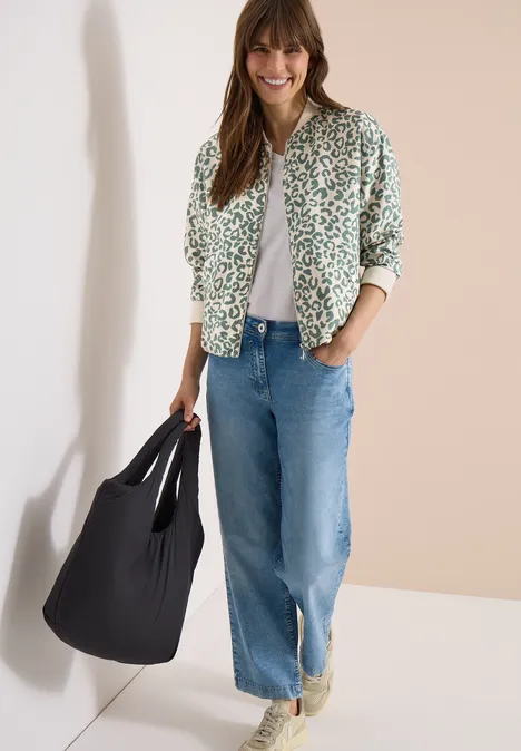 Blouson im Leo-Look aus Leinenmix macadamia beige