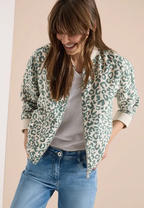 Blouson im Leo-Look aus Leinenmix macadamia beige