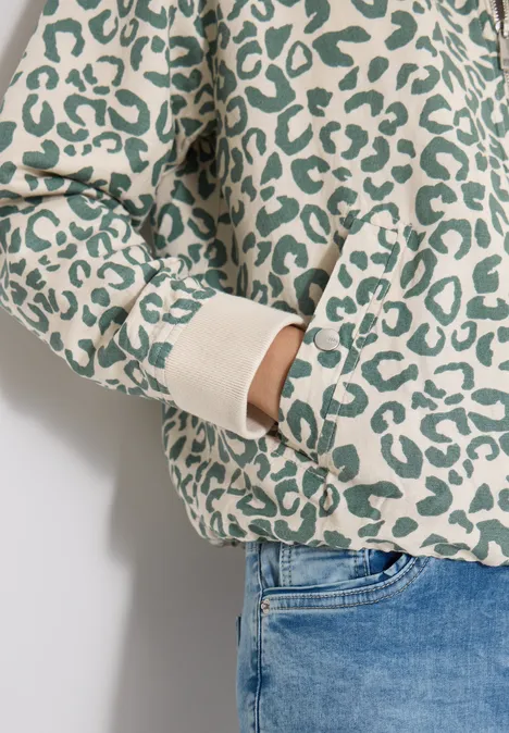 Blouson im Leo-Look aus Leinenmix macadamia beige