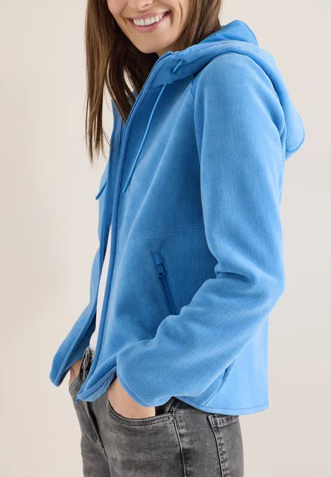 Fleecejacke mit Hoodie fountain blue