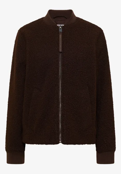 Blouson in Woll-Optik mit Zipper chocolate sauce brown Dunkelbraune Teddyfleece-Jacke mit durchgehendem Reißverschluss und Rippbündchen