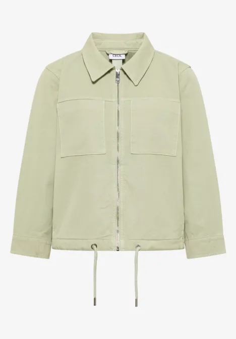 Hellgrüne leichte Jacke mit Kragen, Reißverschluss, Brusttaschen und verstellbarem Saum