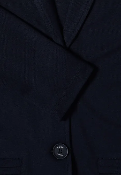Dunkelblauer Anzugblazer mit Revers und Knopfverschluss.