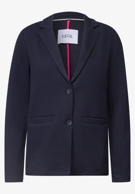 Navyblauer Blazer mit Reverskragen, zwei Knöpfen und Taschen.
