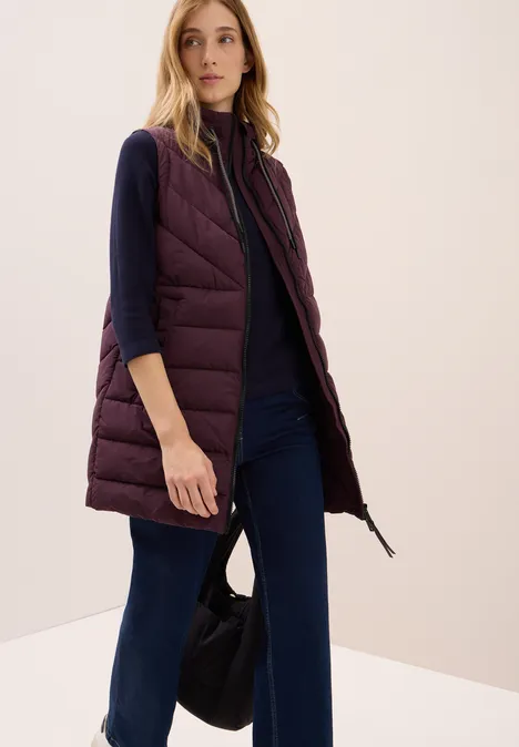 Lange Steppweste dark plum