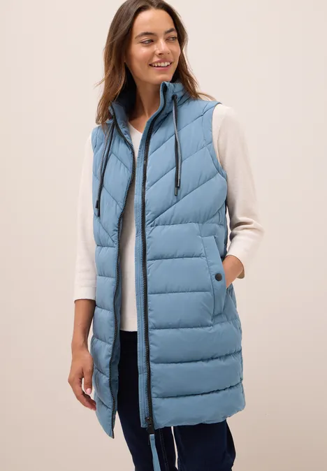 Lang gewatteerd vest moonstone blue