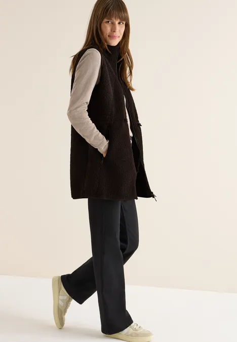 Lange Teddy-Weste tartufo brown