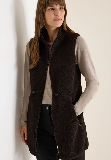 Lange Teddy-Weste tartufo brown