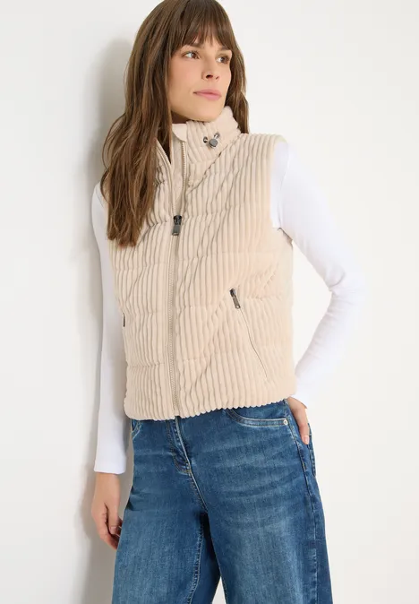 Struktumix ribfluwelen vest pearl beige