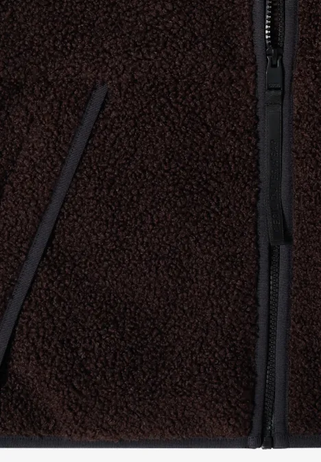 Teddy-Weste mit abnehmbarer Kapuze chocolate sauce brown Braune Teddyfleecejacke mit schwarzem Reißverschluss
