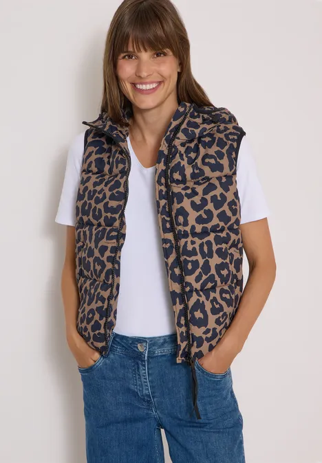 Gewatteerd vest met capuchon en zakken creamy mocha