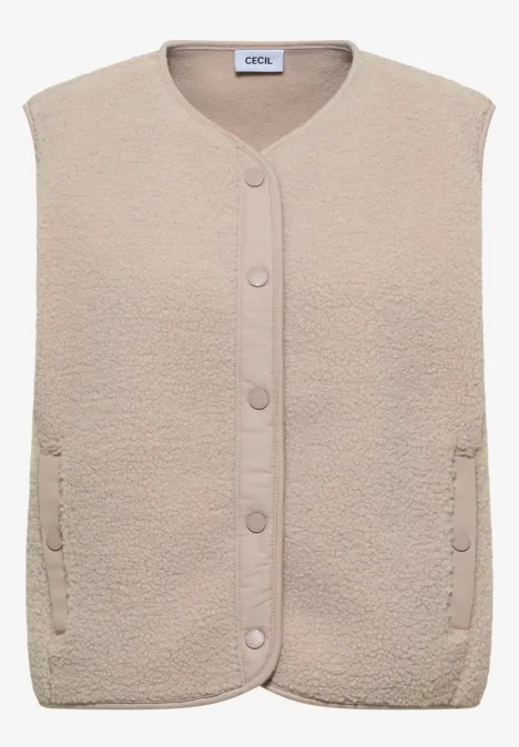 Teddy-Weste mit Softshelldetails teddy vanilla white Beige, ärmellose Teddy-Fleece-Weste mit Knopfleiste und Taschen.