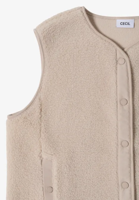 Teddy-Weste mit Softshelldetails teddy vanilla white Beige ärmellose Teddy-Plüsch-Weste mit durchgehender Druckknopfleiste