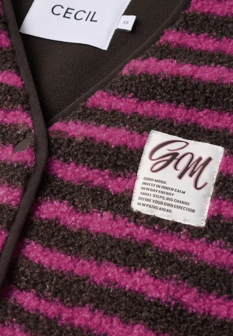Braun-pinkt gestreifter Strickcardigan mit CECIL- und GM-Labels.