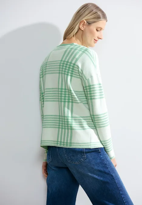 Karierte Strickjacke celery green melange