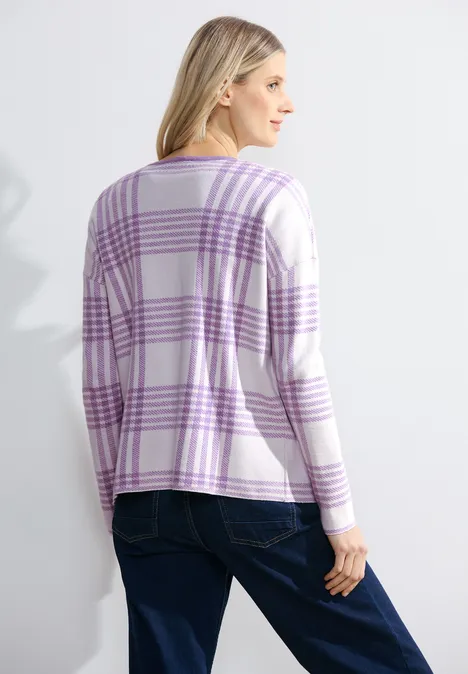 Karierte Strickjacke sporty lilac melange
