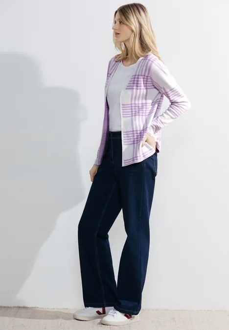 Karierte Strickjacke sporty lilac melange