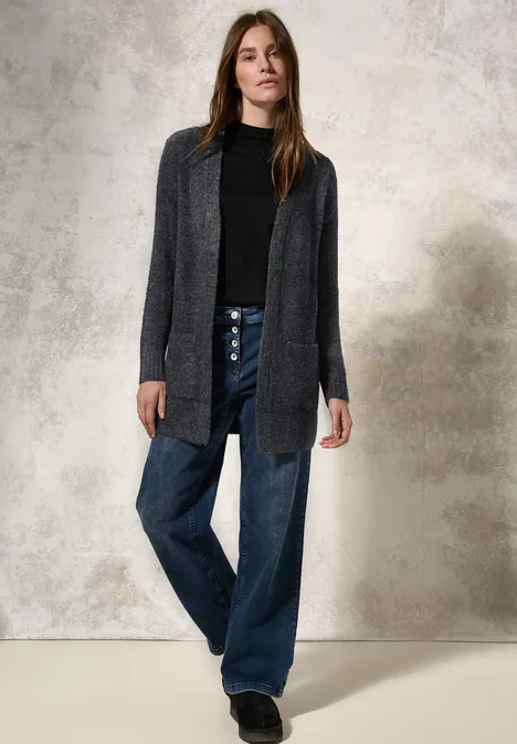 Langer Bouclé Cardigan charcoal grey melange