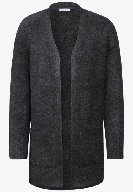 Langer Bouclé Cardigan charcoal grey melange