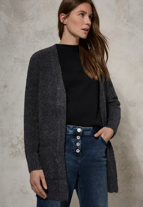 Langer Bouclé Cardigan charcoal grey melange