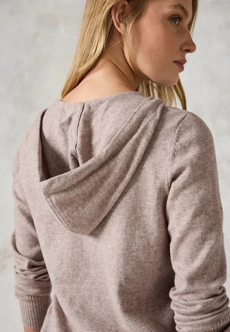 Strickjacke mit Kapuze milky caramel melange