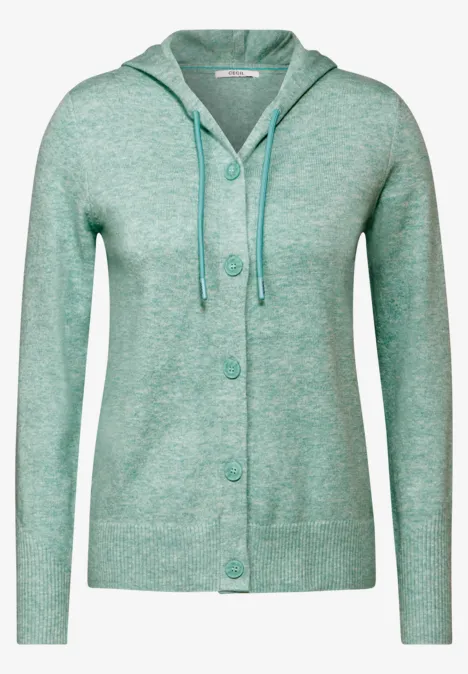 Strickjacke mit Kapuze iced salvia green melange