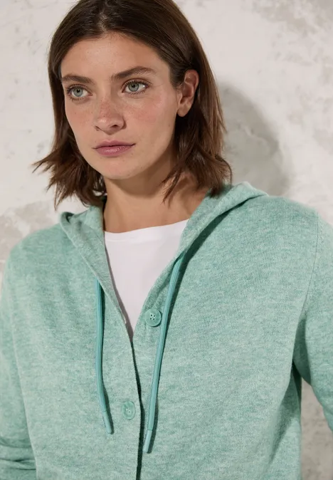 Strickjacke mit Kapuze iced salvia green melange