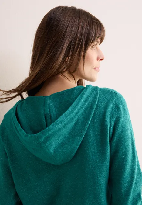 Strickjacke mit Kapuze petrol green melange
