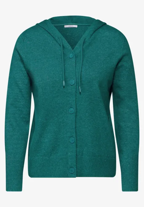 Strickjacke mit Kapuze petrol green melange