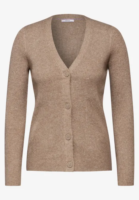 Cardigan mit Rippen-Struktur dark taupe melange