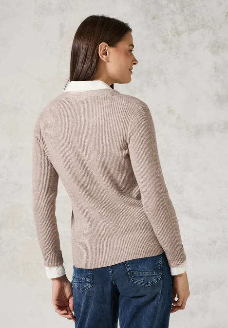 Cardigan mit Rippen-Struktur milky caramel melange