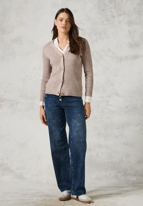 Cardigan mit Rippen-Struktur milky caramel melange
