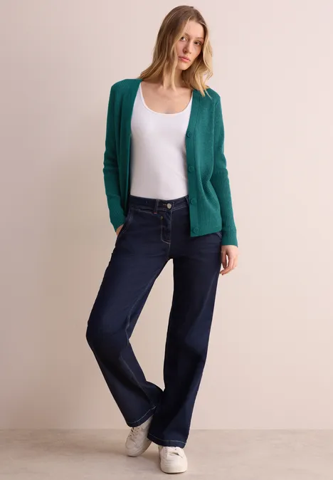 Cardigan mit Rippen-Struktur petrol green melange