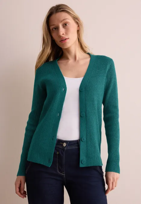 Cardigan mit Rippen-Struktur petrol green melange